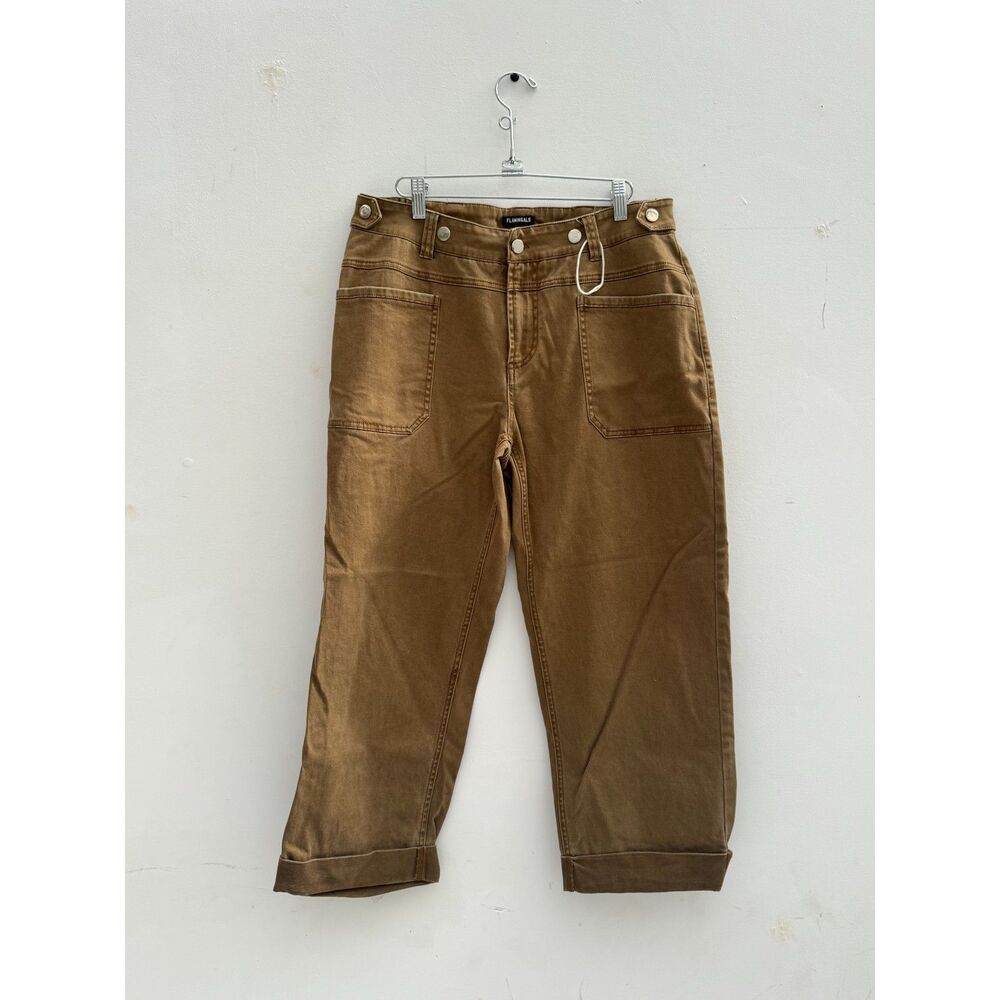 Flamingals XL Brown Utility Barrel Pants Cropped Patch Pocket Workwear NWOT